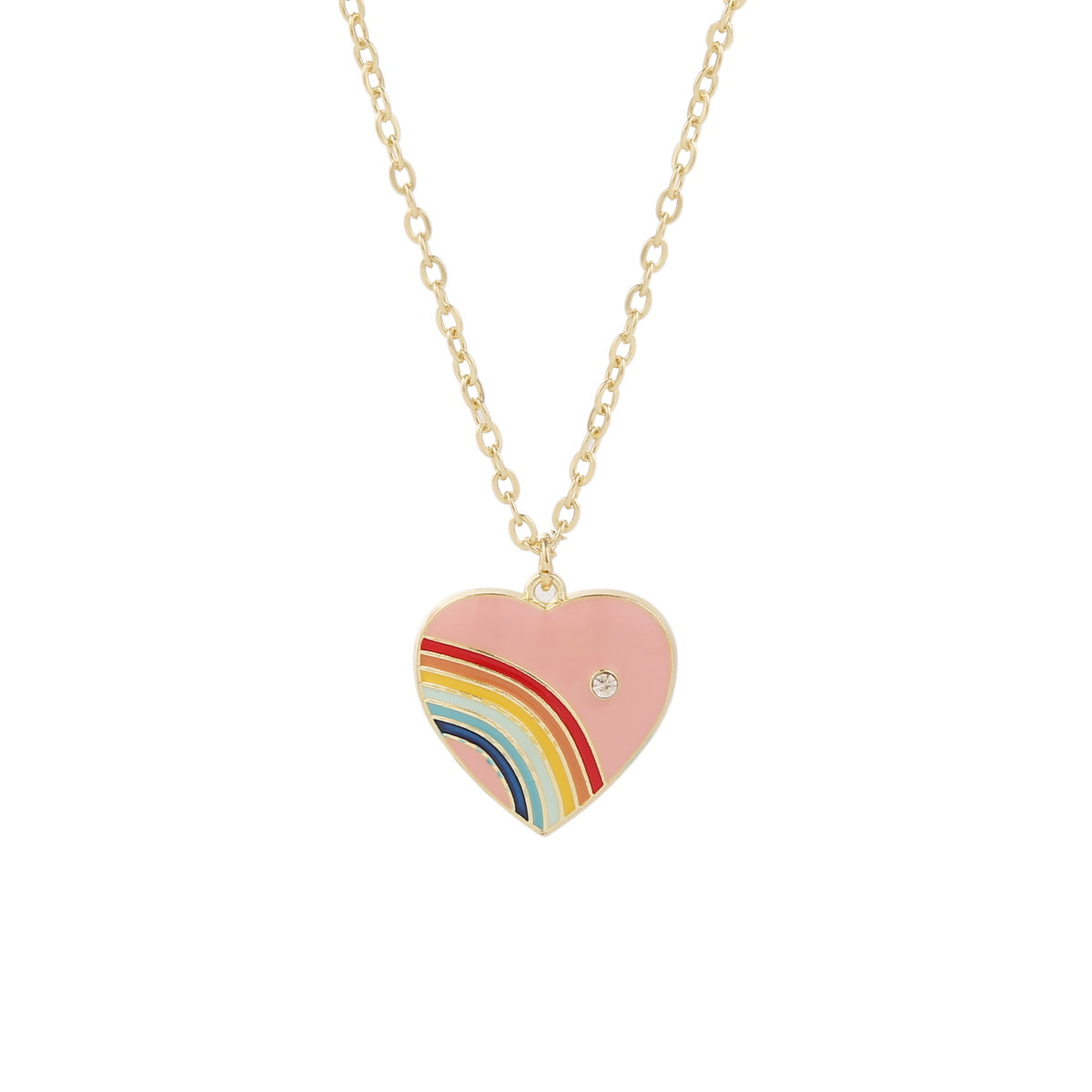 Pink Enamel & Cubic Zirconia 18K Gold-Plated Rainbow Heart Pendant Necklace