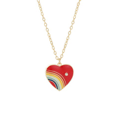 Red Enamel & Cubic Zirconia 18K Gold-Plated Rainbow Heart Pendant Necklace