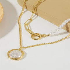 Pearl & 18K Gold-Plated Half-Chain Necklace & Round Pendant Necklace