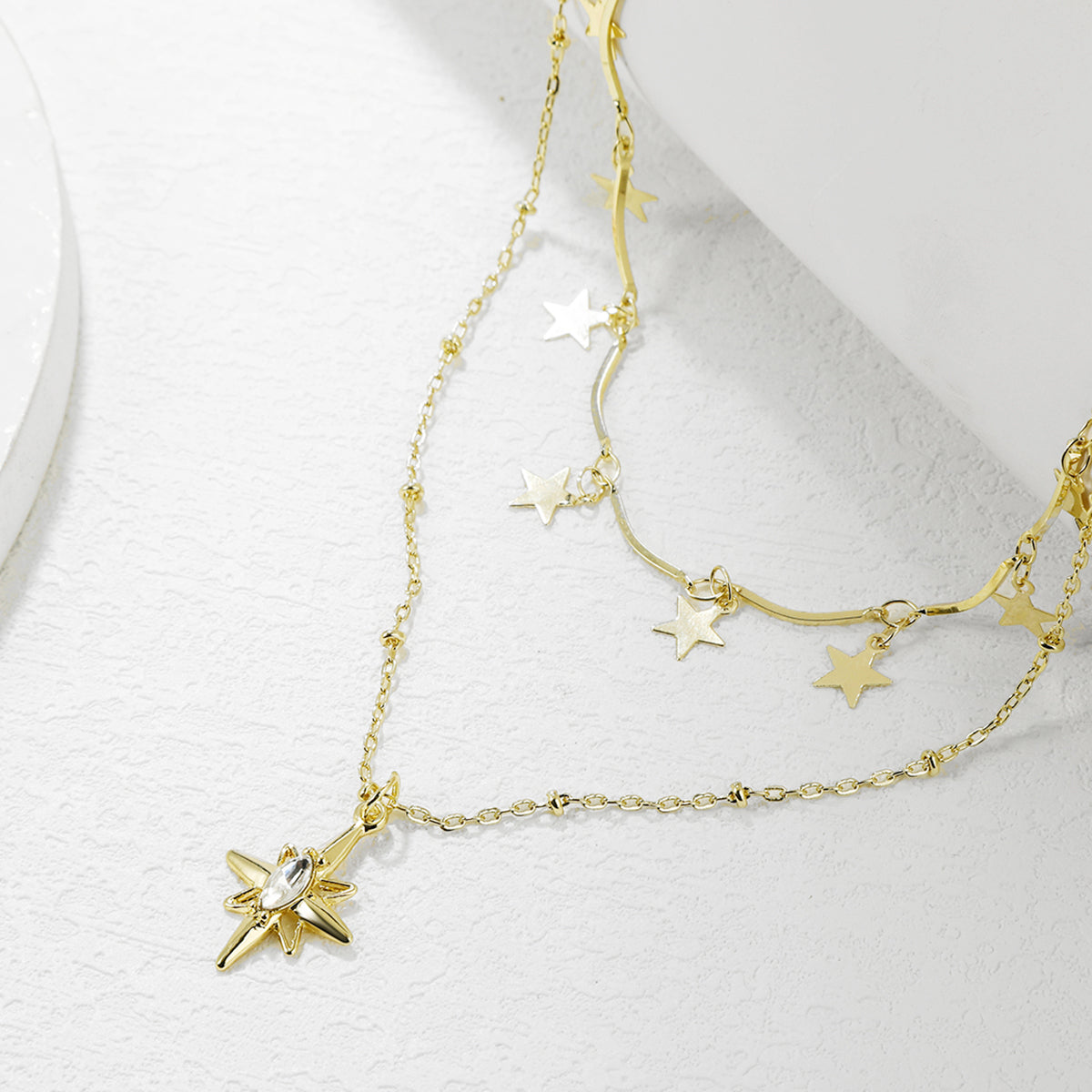 Crystal & 18K Gold-Plated Star Layered Necklace