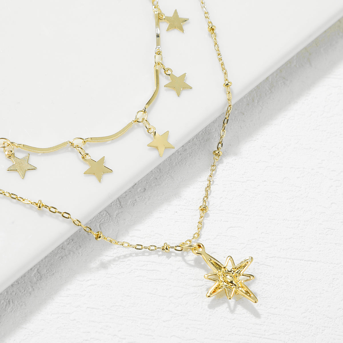 Crystal & 18K Gold-Plated Star Layered Necklace