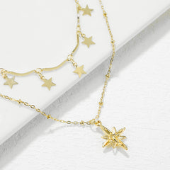 Crystal & 18K Gold-Plated Star Layered Necklace