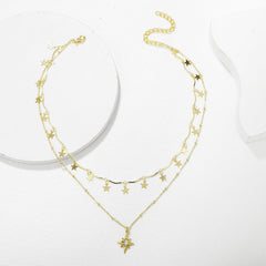 Crystal & 18K Gold-Plated Star Layered Necklace