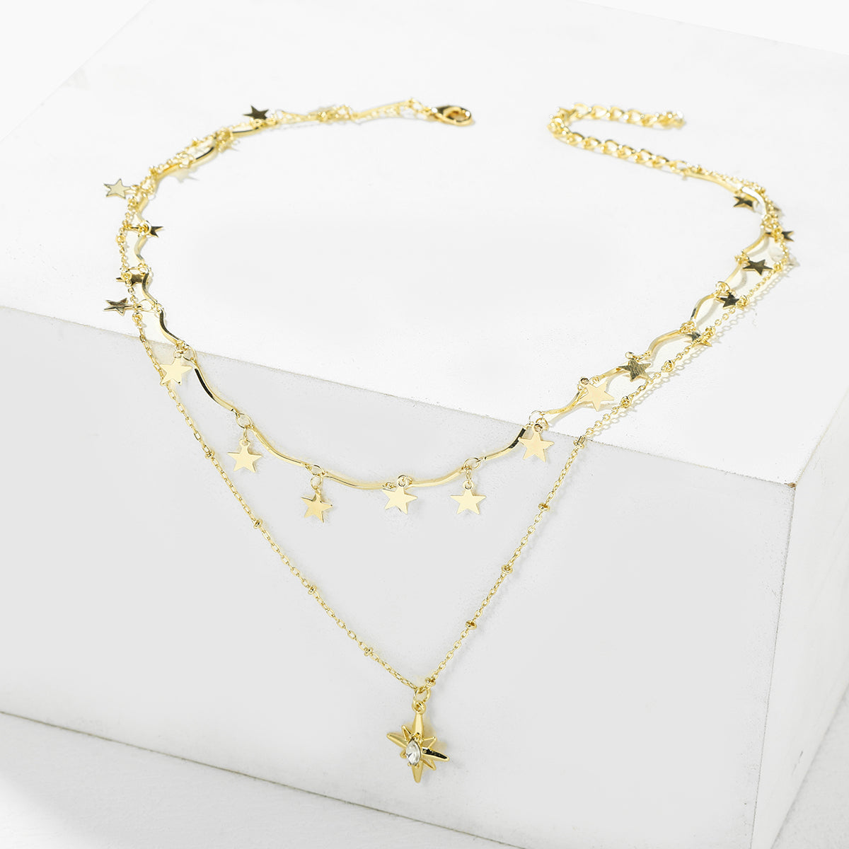 Crystal & 18K Gold-Plated Star Layered Necklace