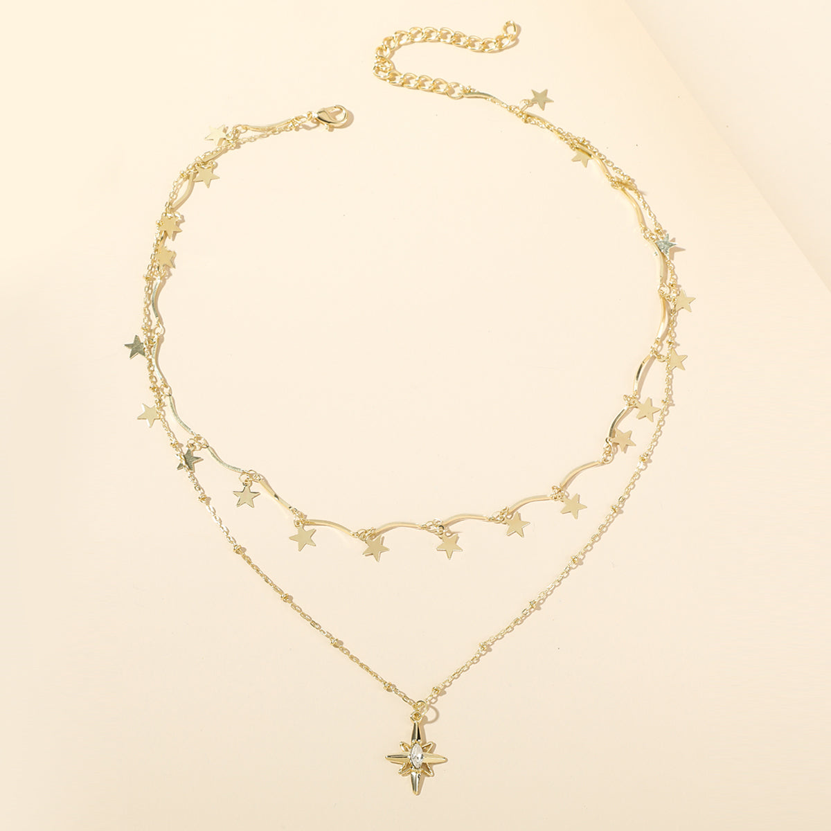 Crystal & 18K Gold-Plated Star Layered Necklace