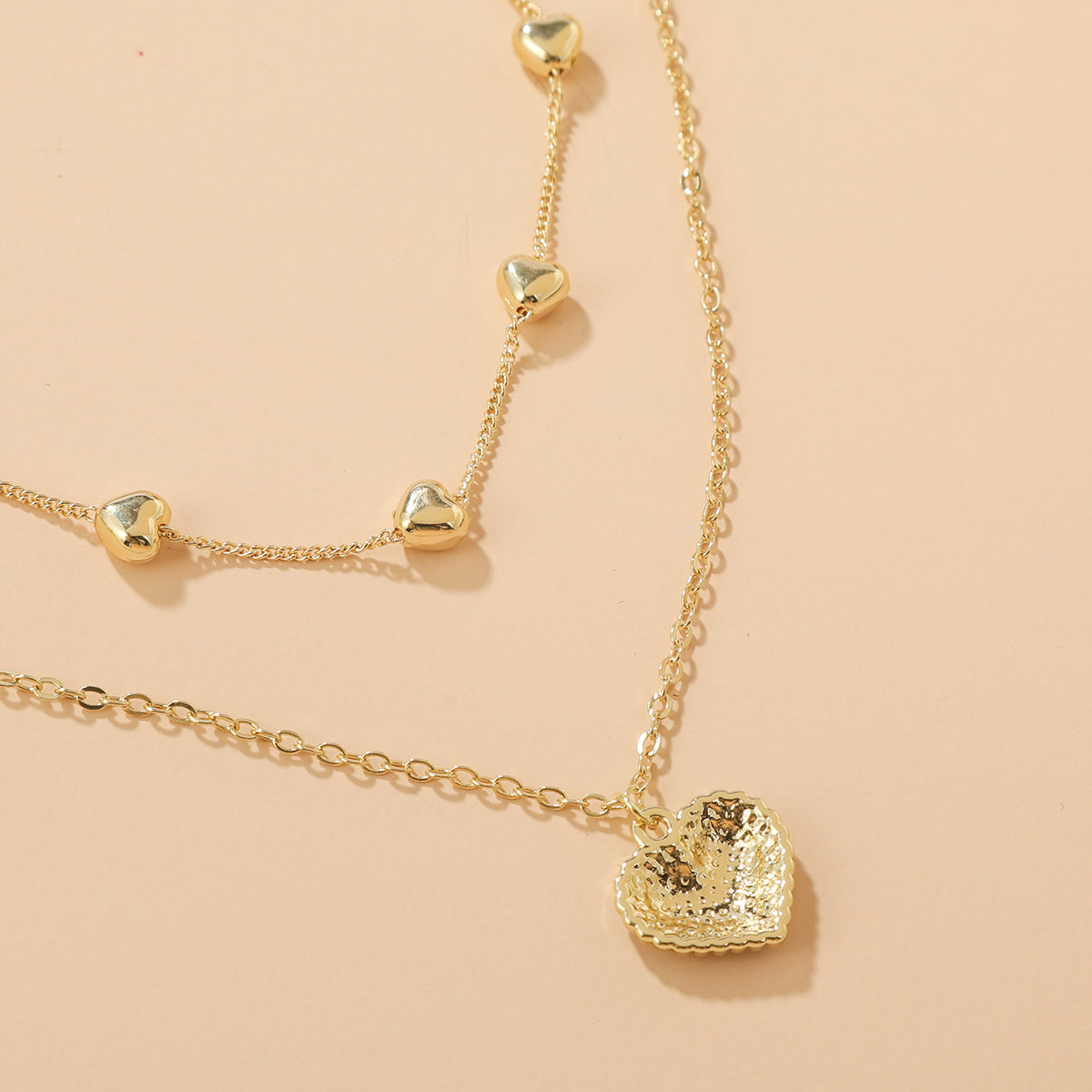 Cubic Zirconia & 18K Gold-Plated Heart Layered Necklace