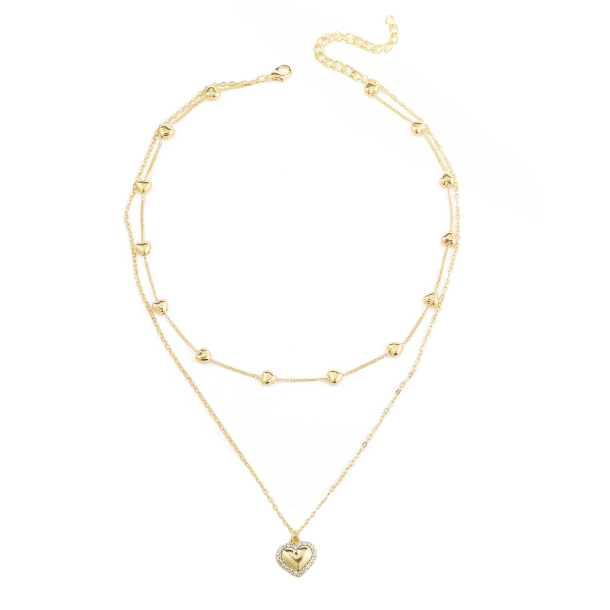 Cubic Zirconia & 18K Gold-Plated Heart Layered Necklace