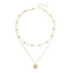 Cubic Zirconia & 18K Gold-Plated Heart Layered Necklace