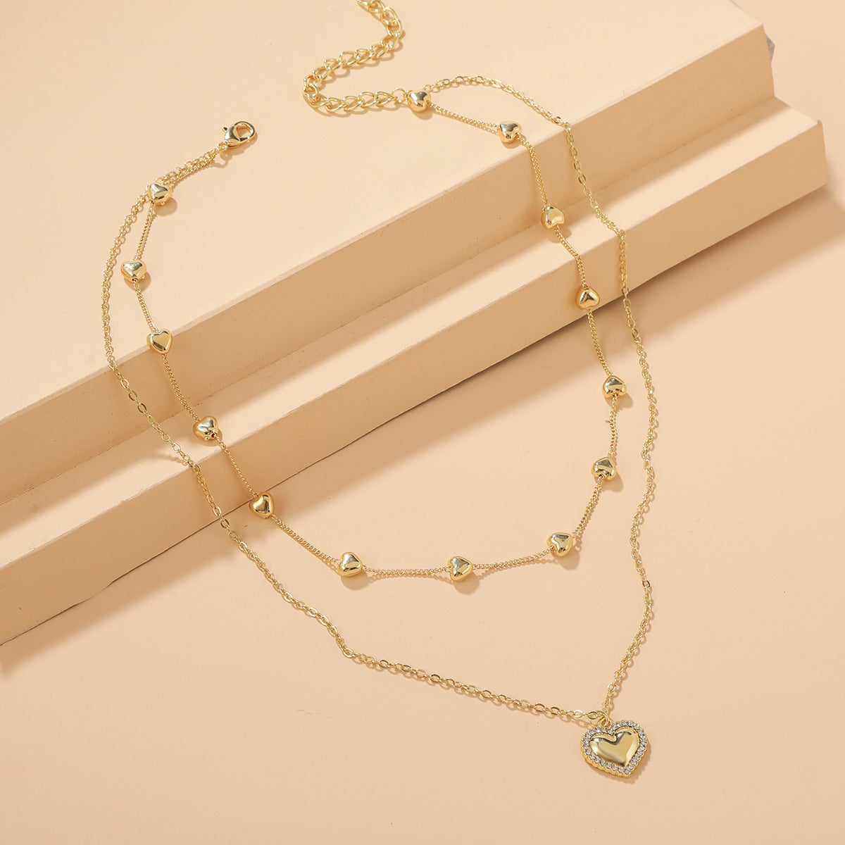 Cubic Zirconia & 18K Gold-Plated Heart Layered Necklace