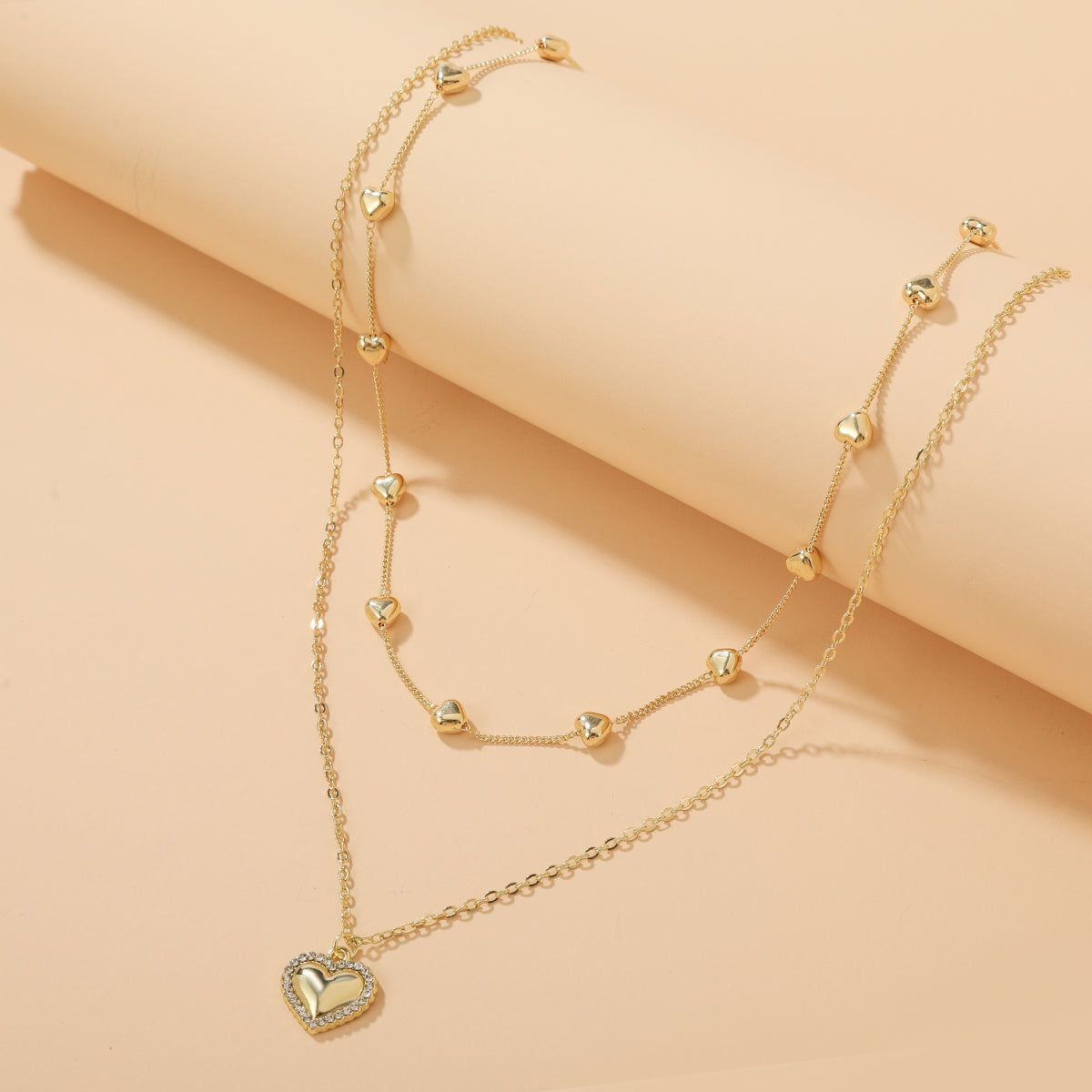 Cubic Zirconia & 18K Gold-Plated Heart Layered Necklace