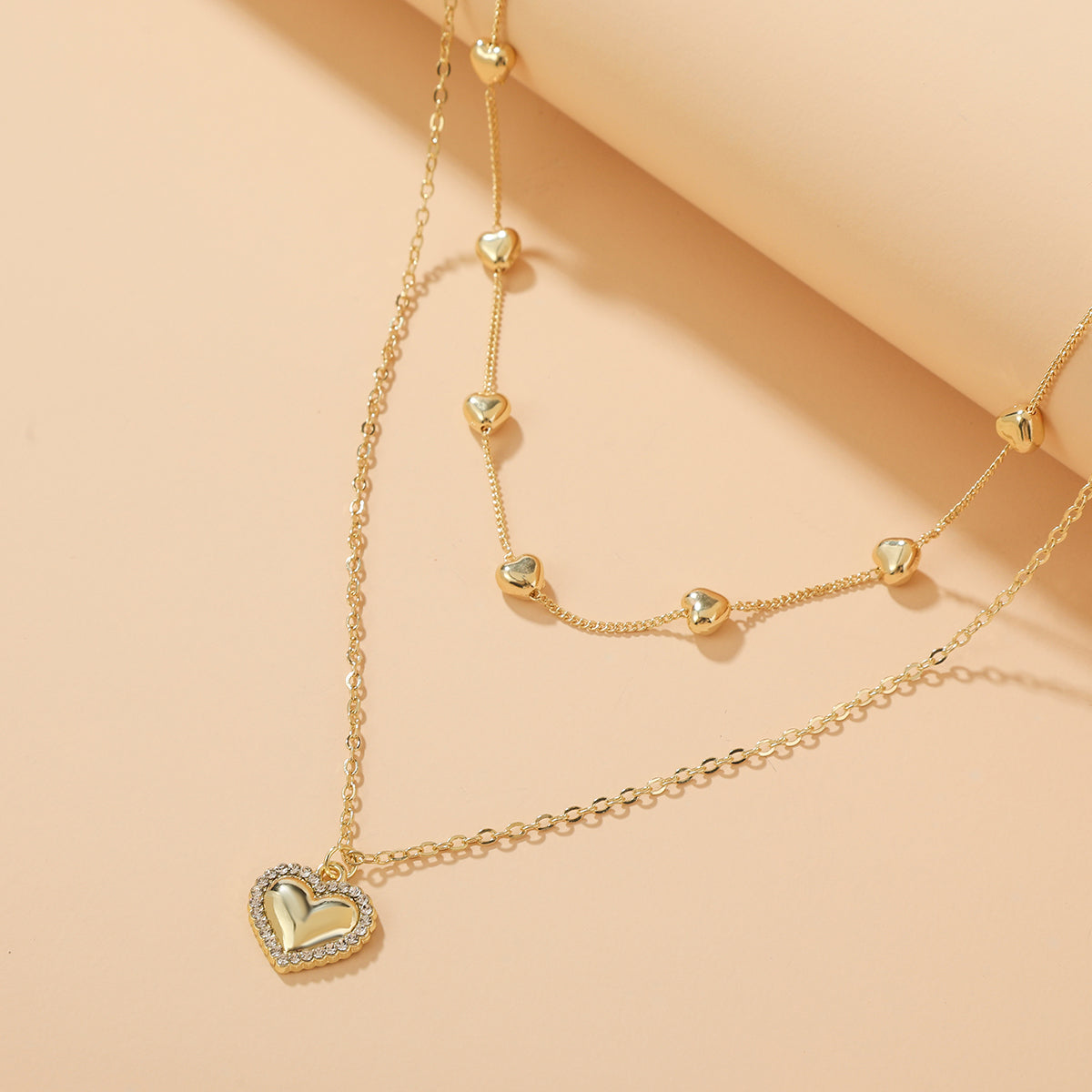 Cubic Zirconia & 18K Gold-Plated Heart Layered Necklace