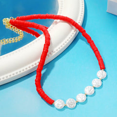 Pearl & Red Polymer Clay 18K Gold-Plated Beaded Necklace