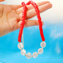 Pearl & Red Polymer Clay 18K Gold-Plated Beaded Necklace