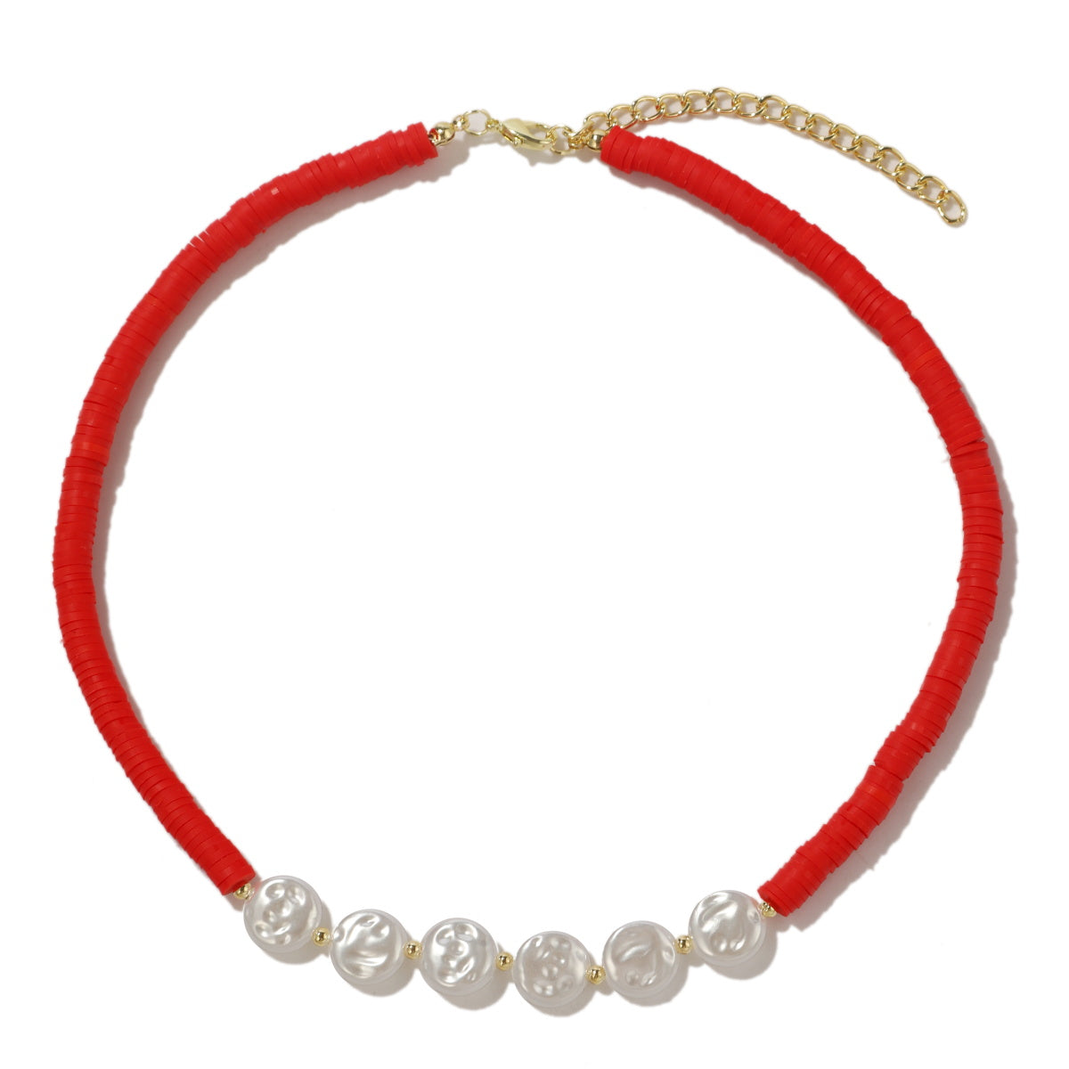 Pearl & Red Polymer Clay 18K Gold-Plated Beaded Necklace