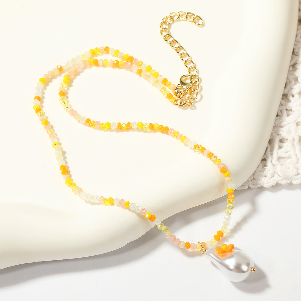 Pearl & Yellow Acrylic 18K Gold-Plated Flower Pendant Necklace