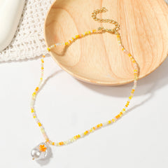 Pearl & Yellow Acrylic 18K Gold-Plated Flower Pendant Necklace