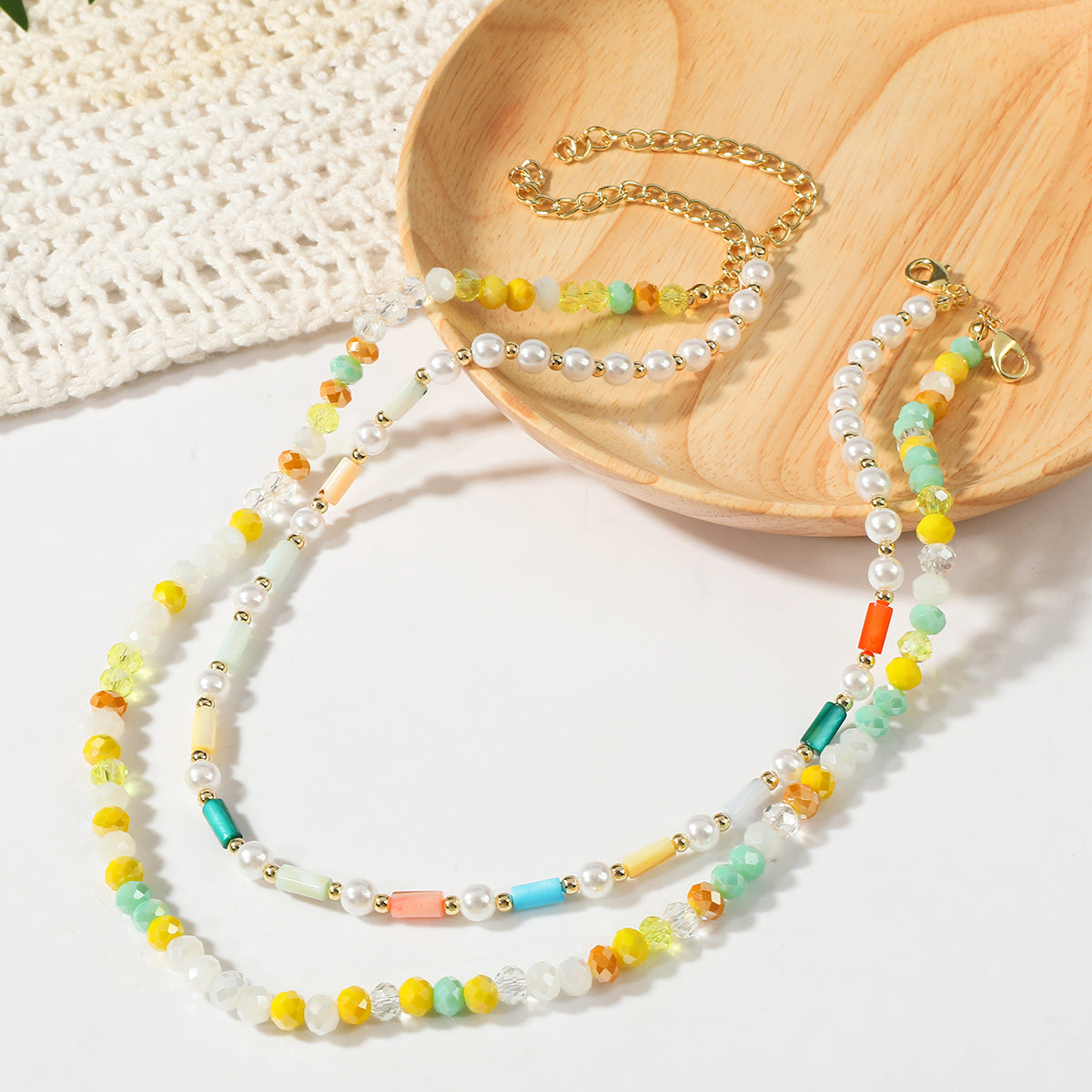 Pearl & Yellow Acrylic 18K Gold-Plated Beaded Necklace Set