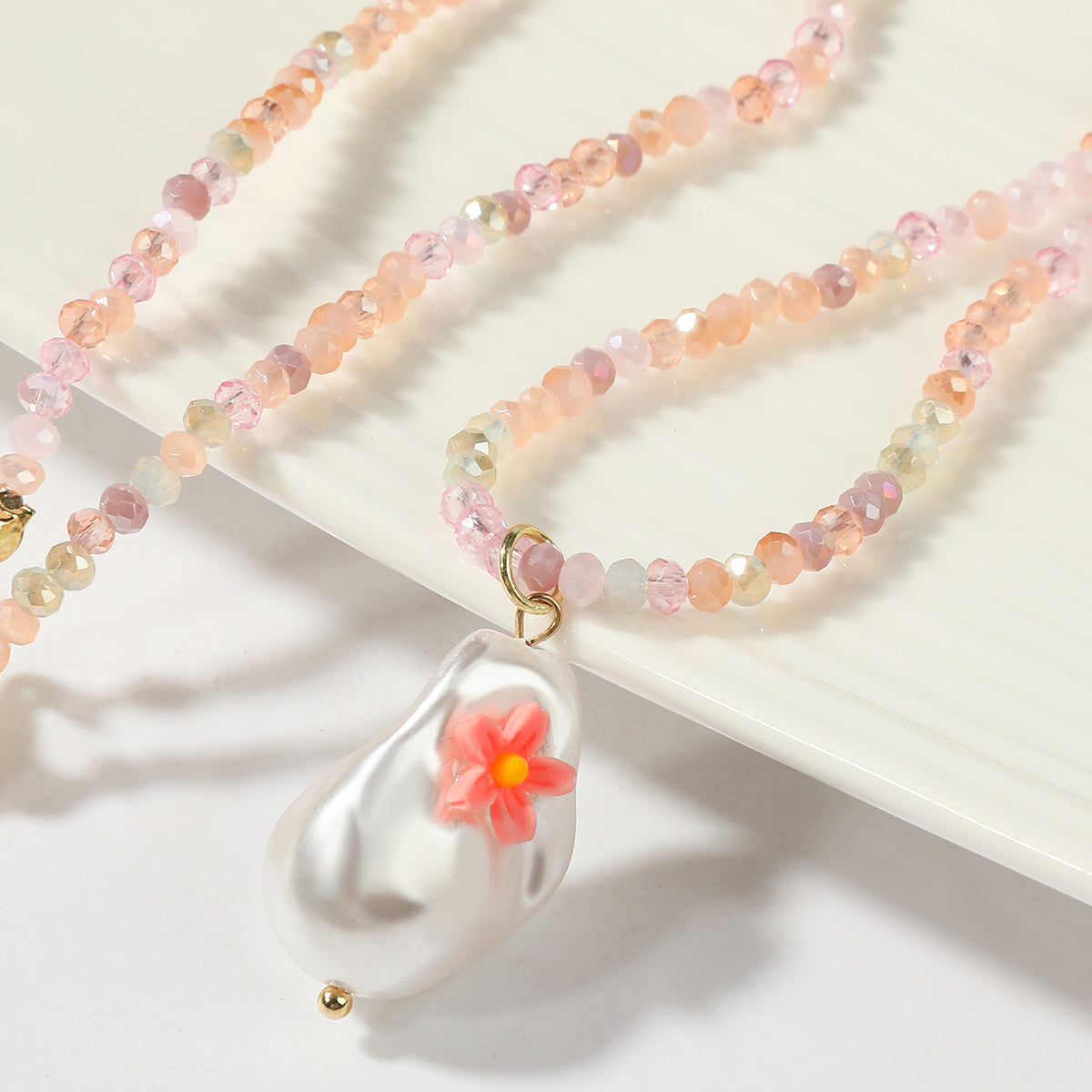 Pearl & Pink Acrylic 18K Gold-Plated Flower Pendant Necklace