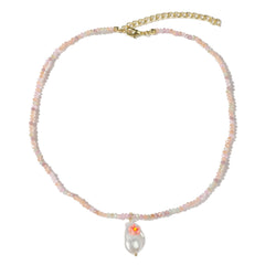 Pearl & Pink Acrylic 18K Gold-Plated Flower Pendant Necklace