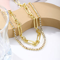 Cubic Zirconia & 18K Gold-Plated Layered Chain Necklace