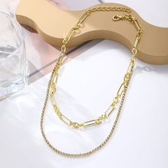 Cubic Zirconia & 18K Gold-Plated Layered Chain Necklace