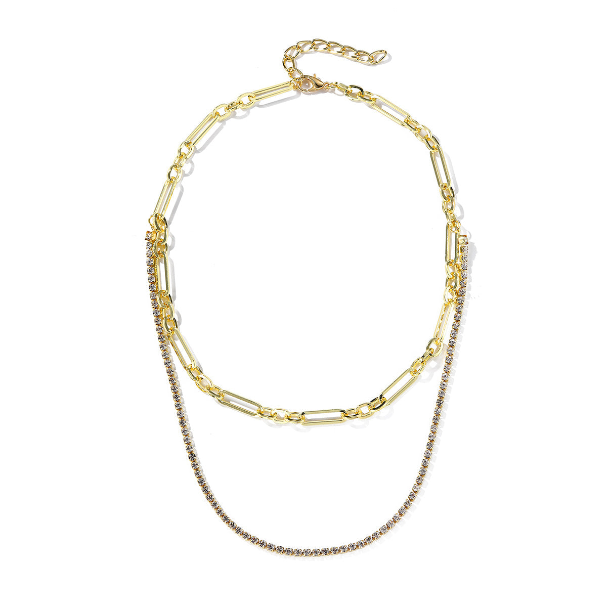 Cubic Zirconia & 18K Gold-Plated Layered Chain Necklace