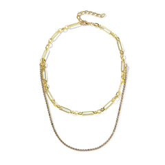 Cubic Zirconia & 18K Gold-Plated Layered Chain Necklace