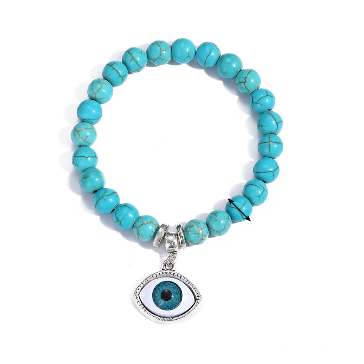 Turquoise & Silver-Plated Eye Charm Beaded Stretch Bracelet