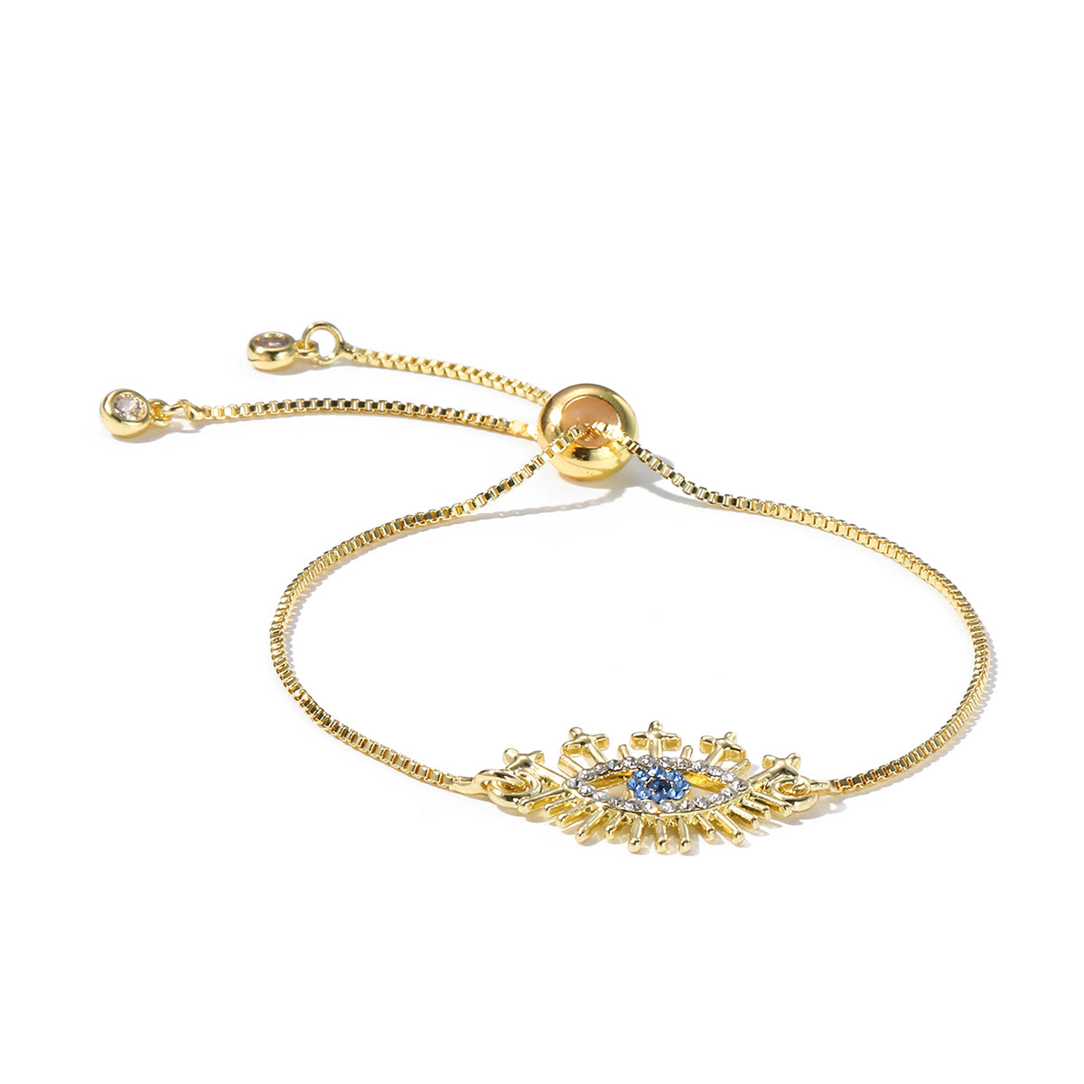 Cubic Zirconia & 18K Gold-Plated Eye Charm Adjustable Bracelet