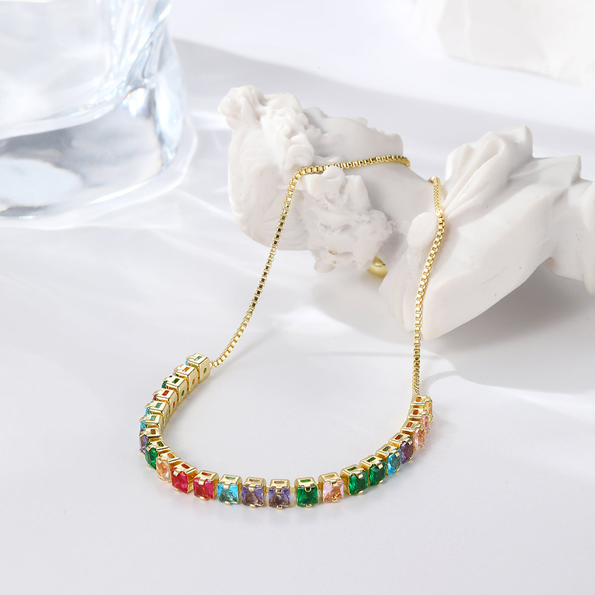 Green Crystal & 18K Gold-Plated Square Adjustable Bracelet