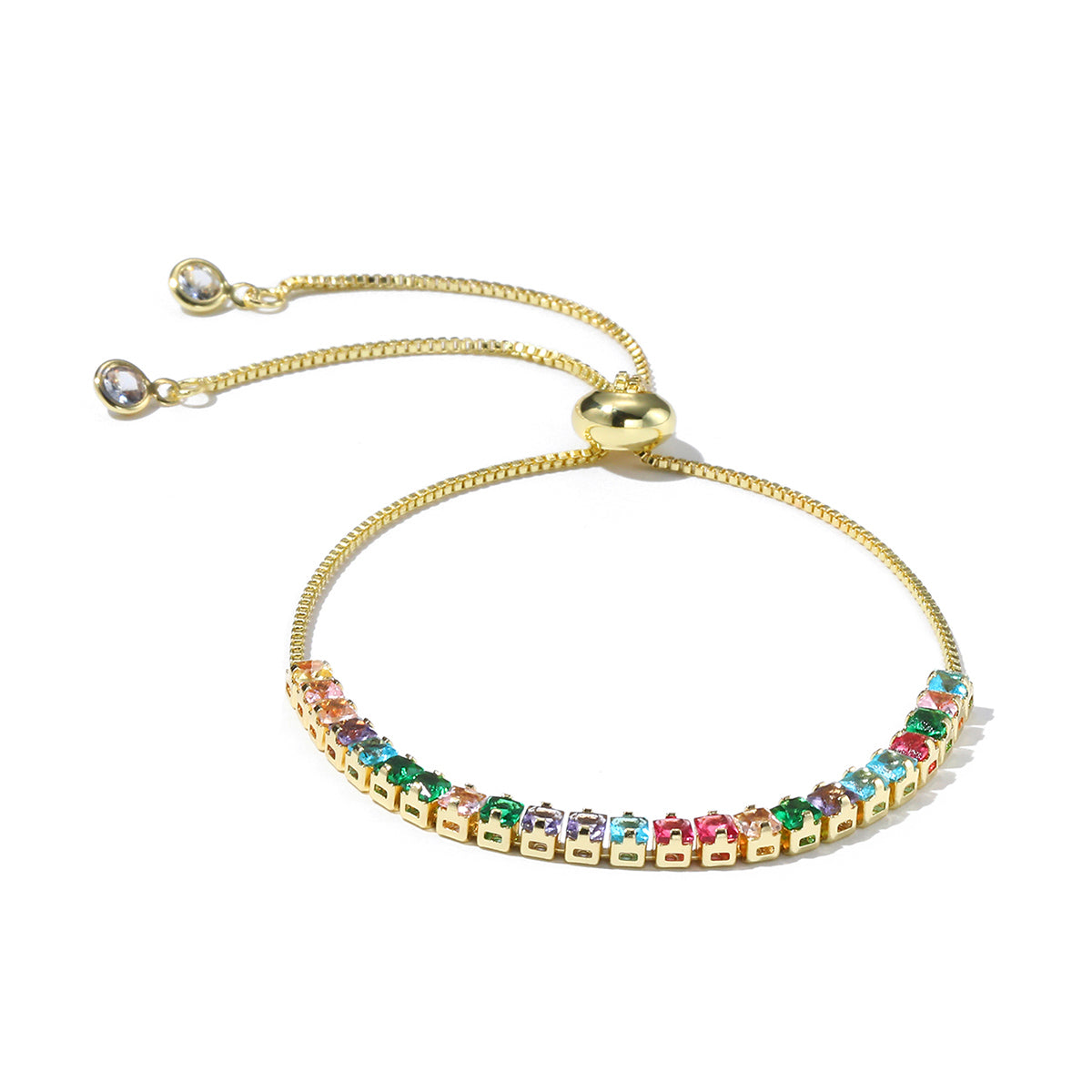 Green Crystal & 18K Gold-Plated Square Adjustable Bracelet