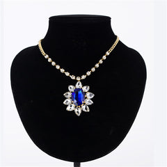 Blue Crystal & Cubic Zirconia 18K Gold-Plated Oval Flower Pendant Necklace