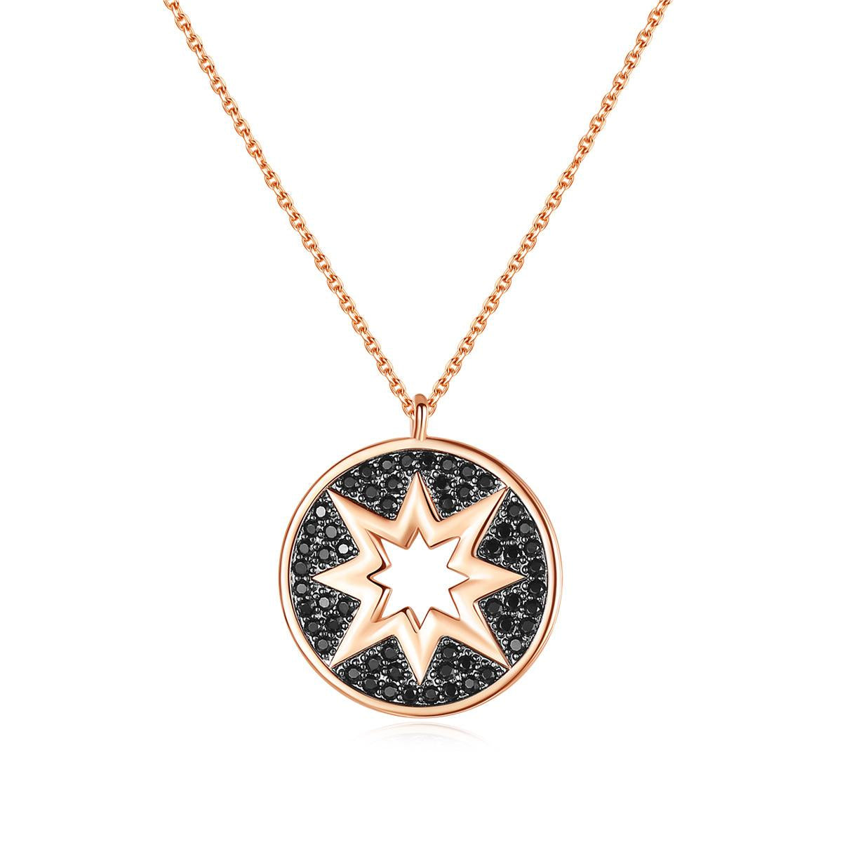 Black Cubic Zirconia & 18K Rose Gold-Plated Sun Pendant Necklace