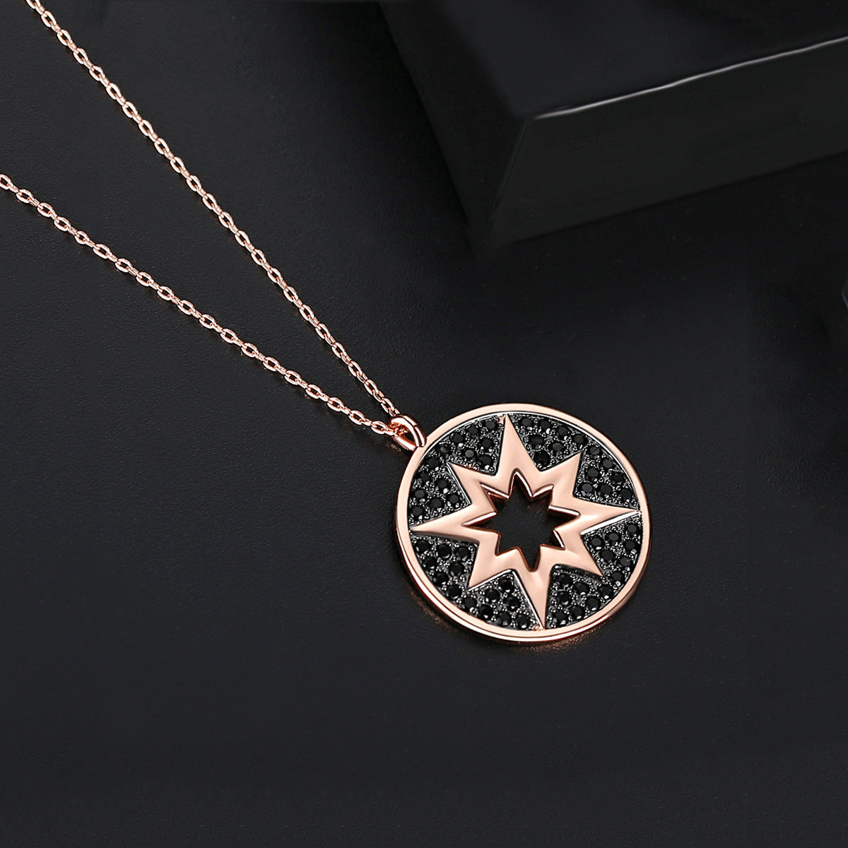 Black Cubic Zirconia & 18K Rose Gold-Plated Sun Pendant Necklace