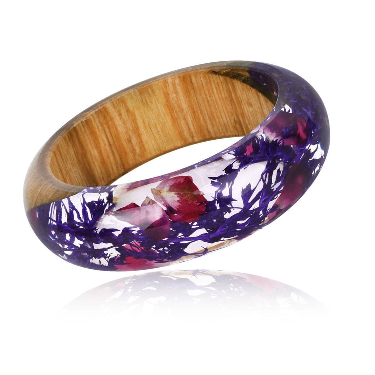 Purple Dried Flower Wooden Bangle