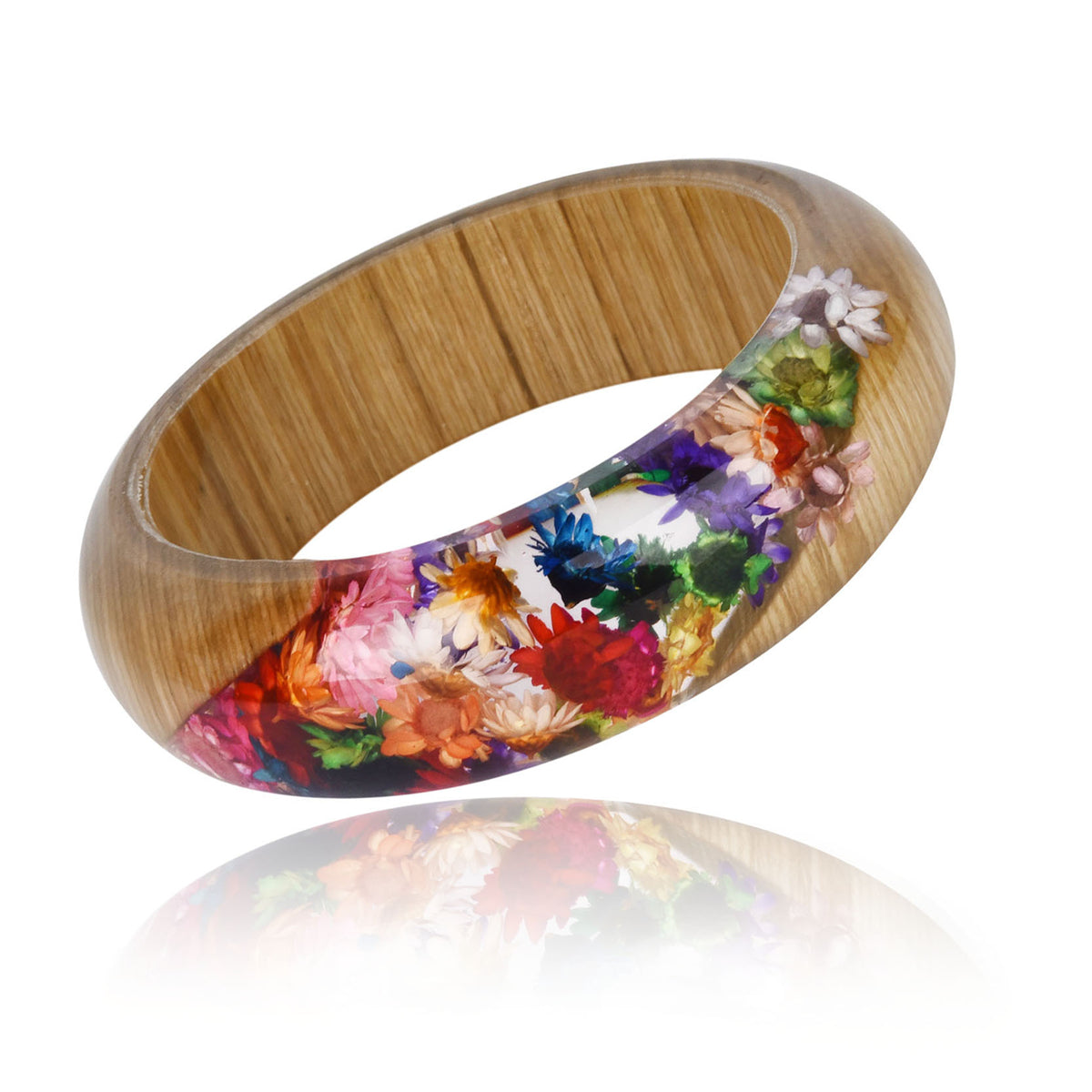 Multicolor Dried Flower Wooden Bangle