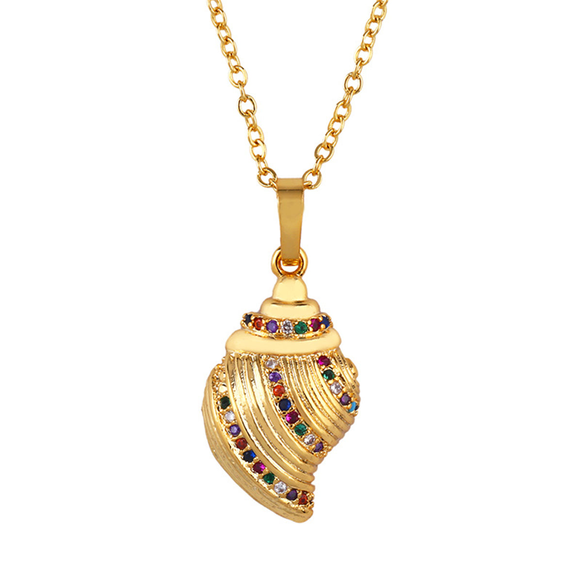 Cubic Zirconia & 18K Gold-Plated Shell Pendant Necklace