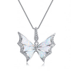 Opal & Cubic Zirconia Butterfly Pendant Necklace