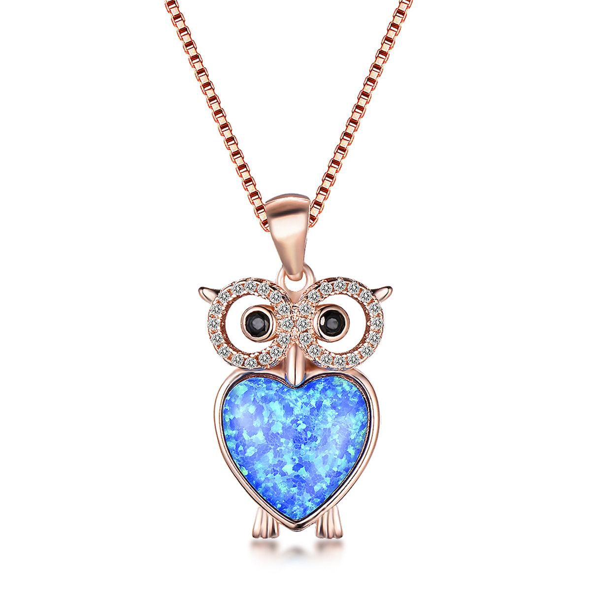 Blue Opal & Clear Cubic Zirconia Owl Pendant Necklace