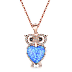 Blue Opal & Clear Cubic Zirconia Owl Pendant Necklace