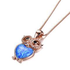 Blue Opal & Clear Cubic Zirconia Owl Pendant Necklace