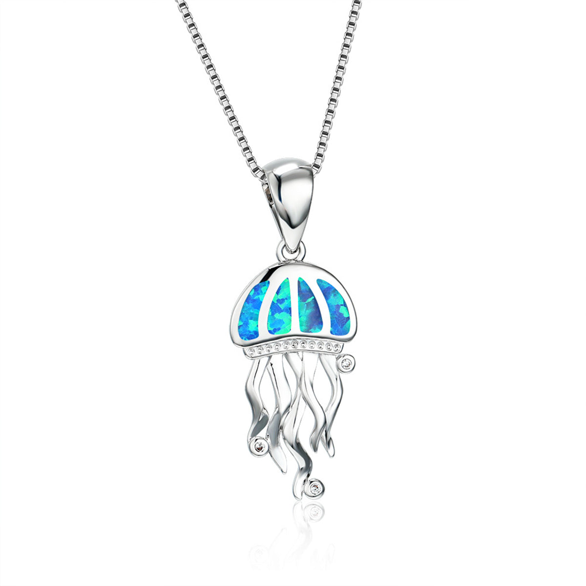 Blue Opal & Clear Cubic Zirconia Jellyfish Pendant Necklace