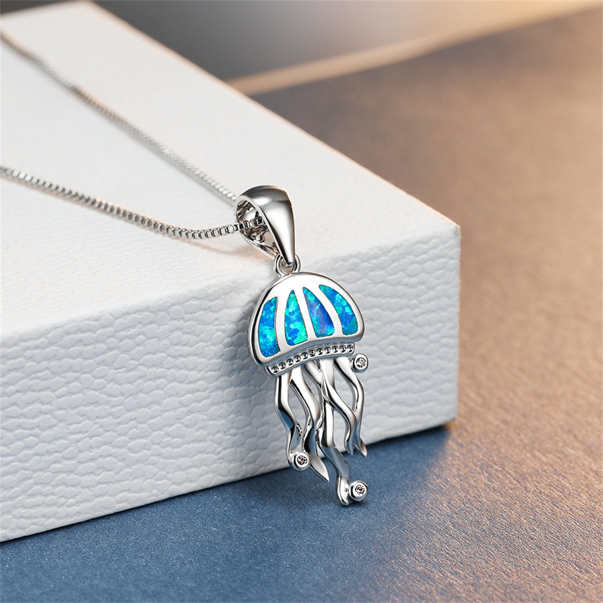 Blue Opal & Clear Cubic Zirconia Jellyfish Pendant Necklace