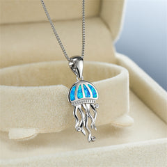 Blue Opal & Clear Cubic Zirconia Jellyfish Pendant Necklace