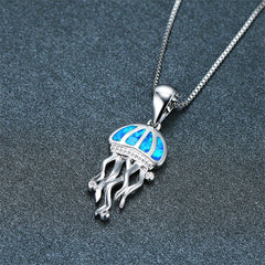 Blue Opal & Clear Cubic Zirconia Jellyfish Pendant Necklace