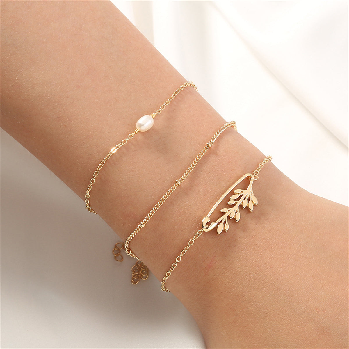 Pearl & 18K Gold-Plated Branch Charm Bracelet Set