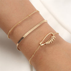 18K Gold-Plated Botany Charm Cable Chain Bracelet Set