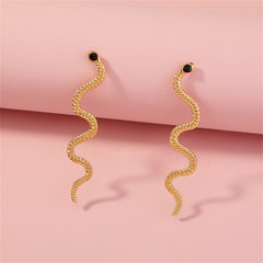 Cubic Zirconia & 18K Gold-Plated Snake Dangle Earrings