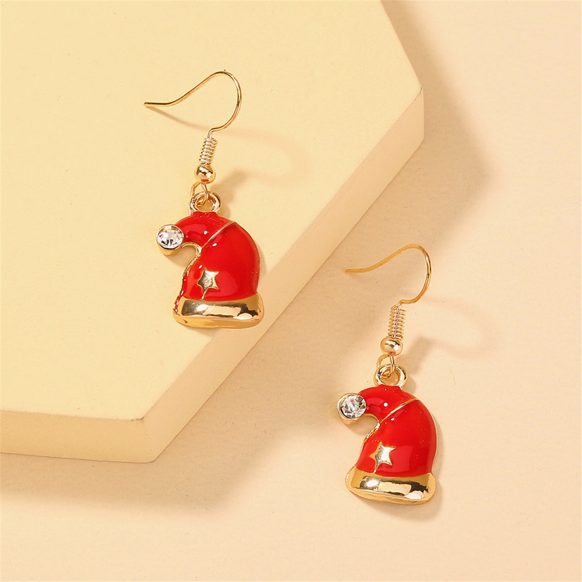 Cubic Zirconia & 18K Gold-Plated Santa Hat Drop Earrings