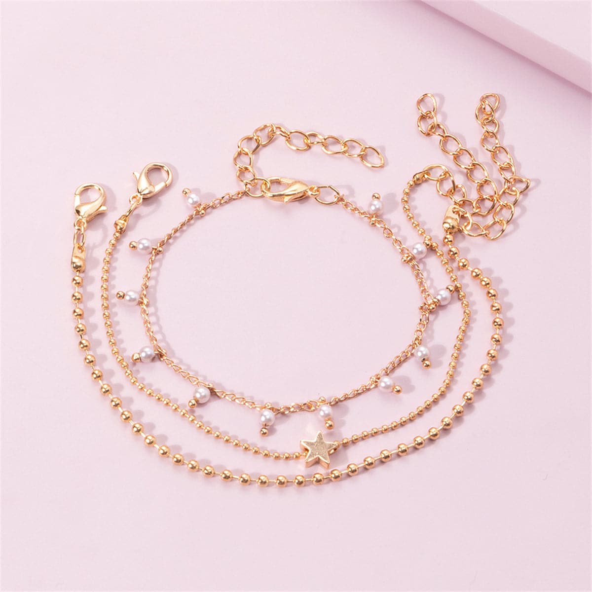 Pearl & 18K Gold-Plated Star Bead Bracelet Set